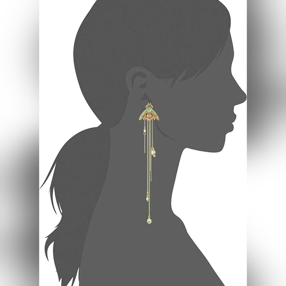 🐝 🌟  Betsey Johnson Bumble Bee Multi-Chain Tassel Earrings Pink Gold - Picture 8 of 8